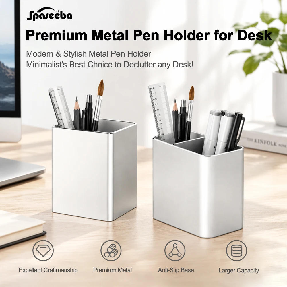 Pencil Holder Bulk Makeup Brush Storage Organizer, Desktop Pencil Aluminum Metal Cup for Office School Home Supplies