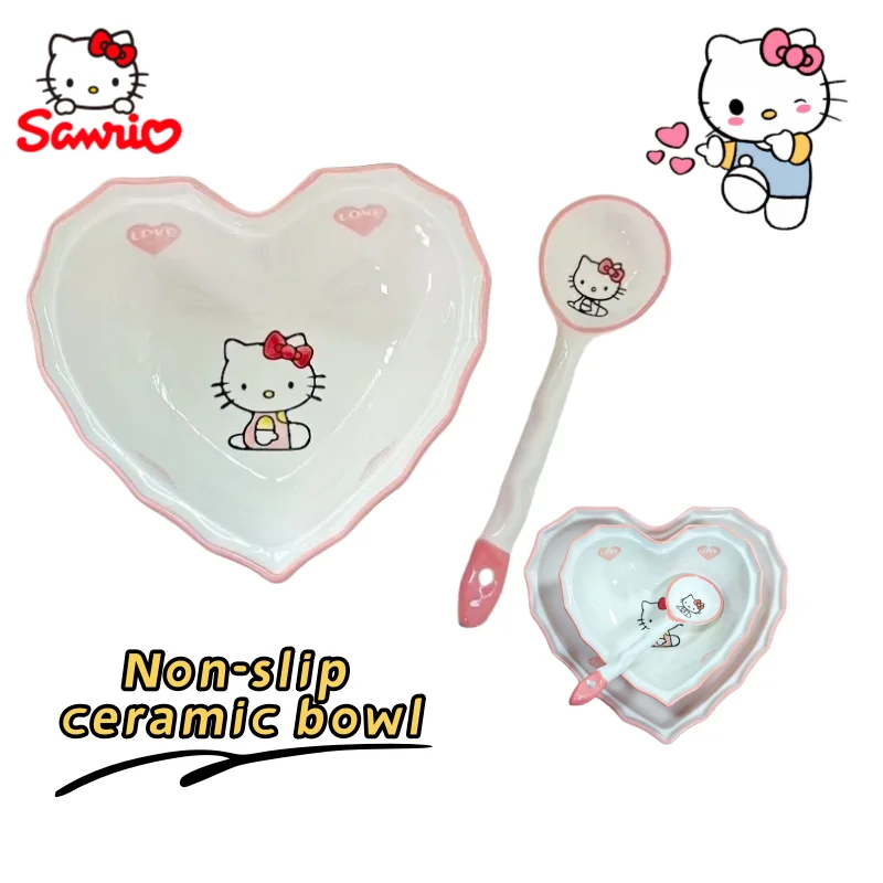

Sanrio Hello Kitty, ценная креативная милая розовая керамическая миска в форме сердца с героями мультфильмов для домашнего общежития и посуды для лучших друзей