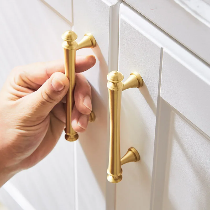 Brushed Golden Brass Furniture Handles for Cabinet Bronze Copper Wardrobe Bar Handle Door Pull Knobs