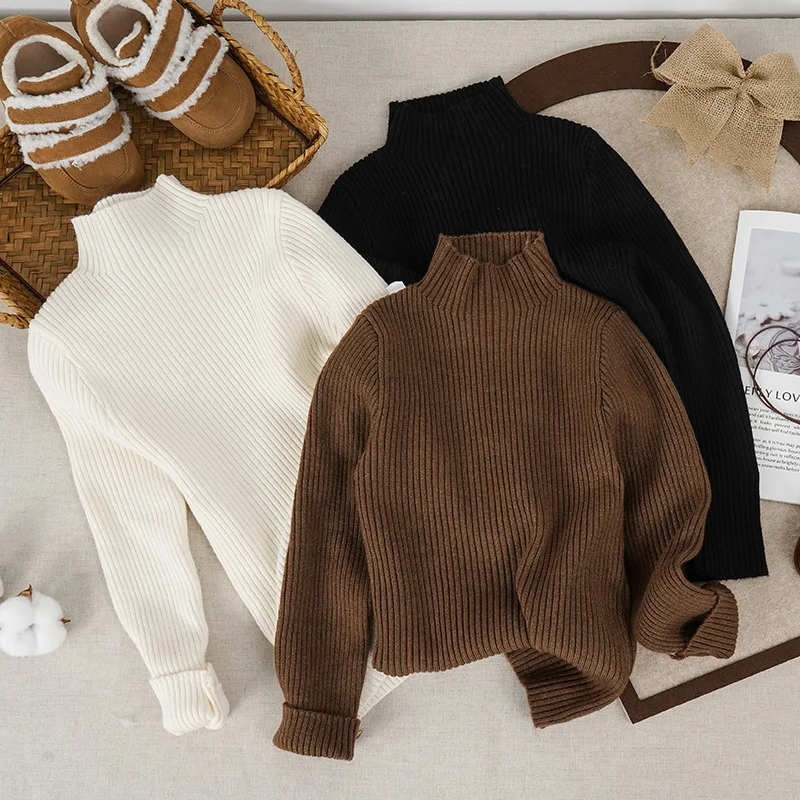 

New Winter Kids Baby Boys Sweater Turtleneck Solid Color Thicken Warm Toddler Girls Knitwear Casual Little Boys Pullovers