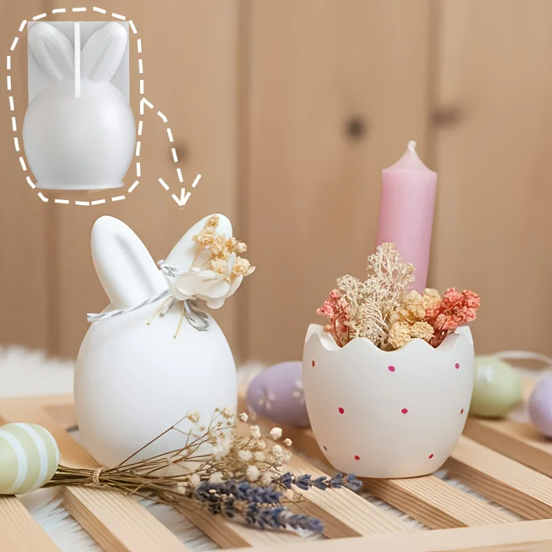 

1pc Reusable Silicone Clay Mold Compatible for Easter Egg & Bunny Shaped WaxCandle Making, Soap Making, Spring Decorations