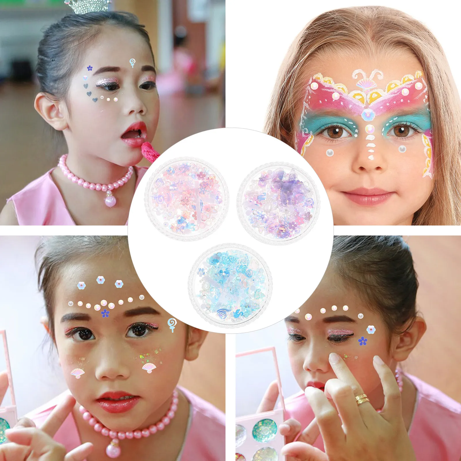 

3 Boxes Stage Makeup Face Jewels Safe Non-Toxic DIY Butterfly Flatback Facial Decorations for Music Festivals Parties