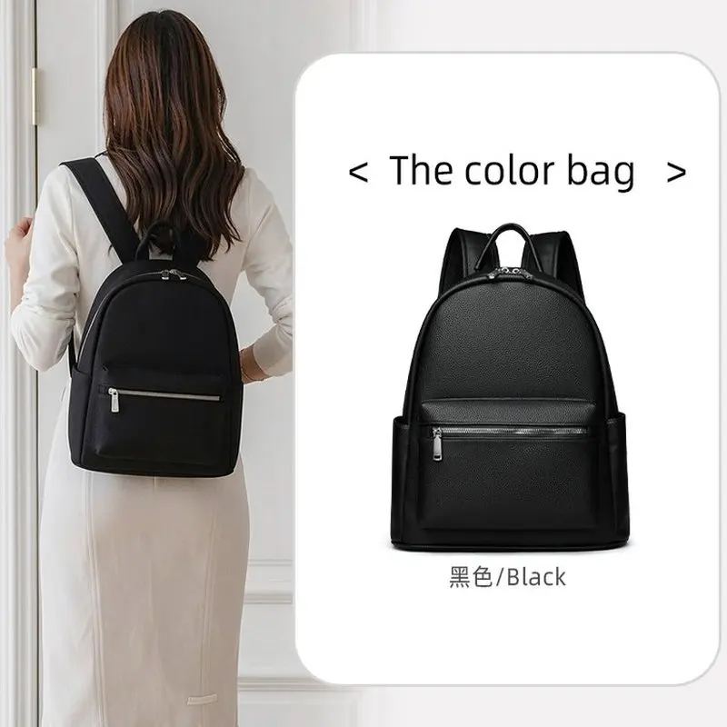 Women's Large Capacity Simple PU Leather Double Shoulder Backpack Fashionable Zipper Closure Internal Structure Backpack