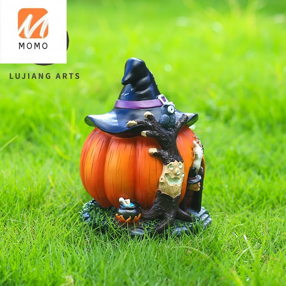 Halloween pumpkin house and ghost witch decoration luminescent coating Halloween classic gift Resin ornament