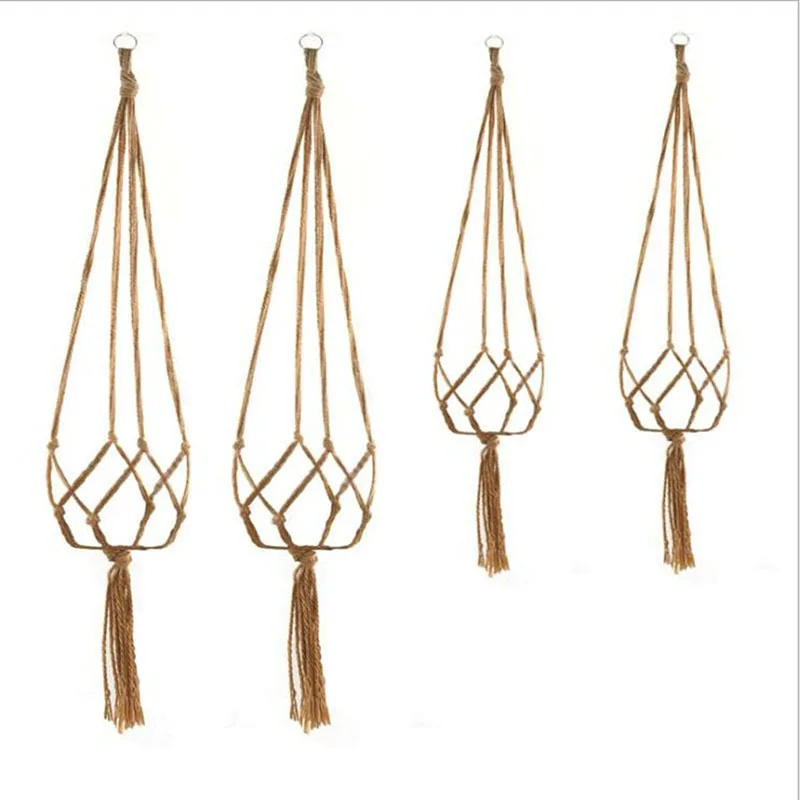 Flower Pot Hemp Rope Hanging Net Straw Macrame Plant Hanger Flower Pot Garden Holder Legs Hanging Rope Basket Balcony Decor