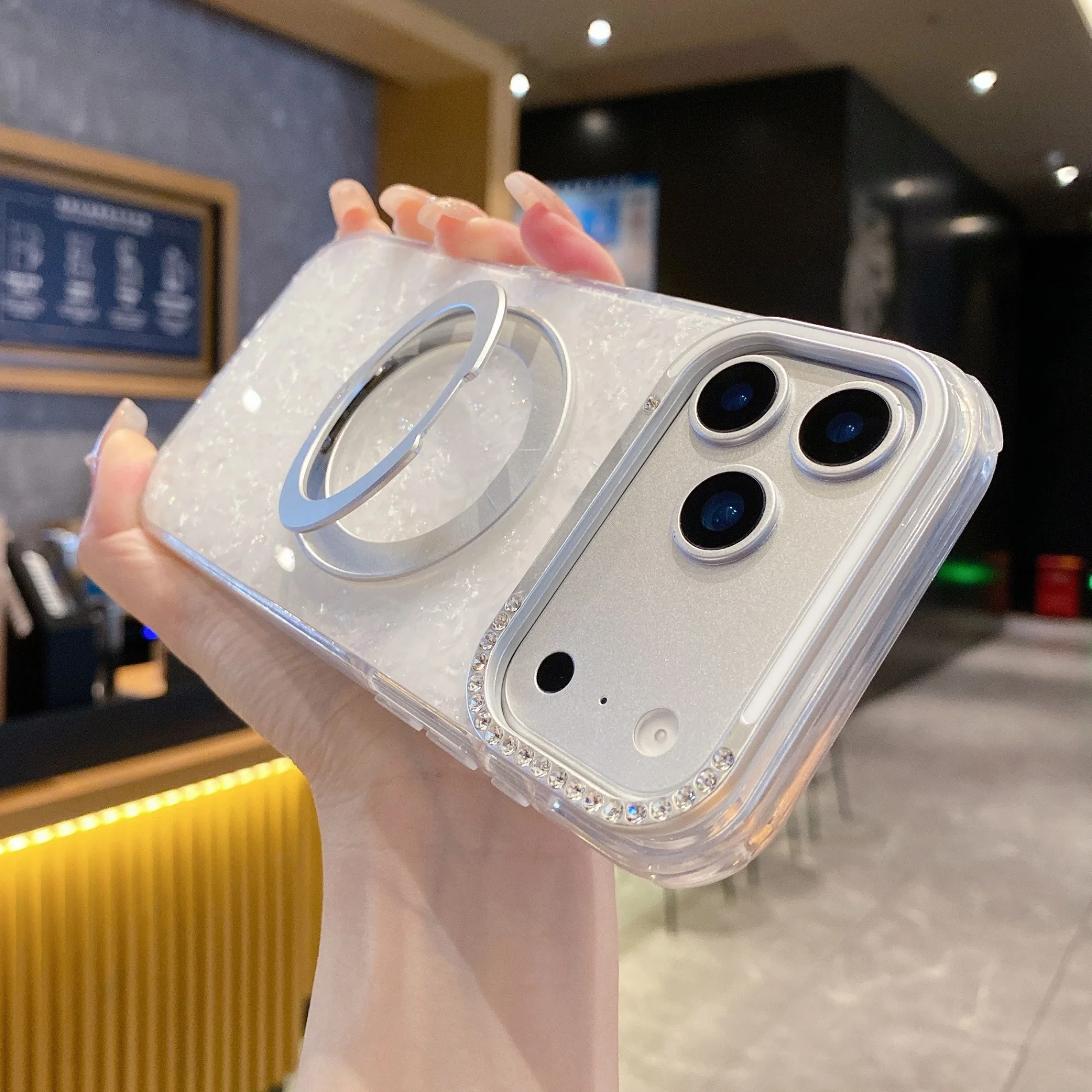 حافظة هاتف لامعة على الموضة الفاخرة مع حلقة مغناطيسية الماسية حامي الكاميرا MagSafe غطاء آيفون 17 16 15 14 13 #5