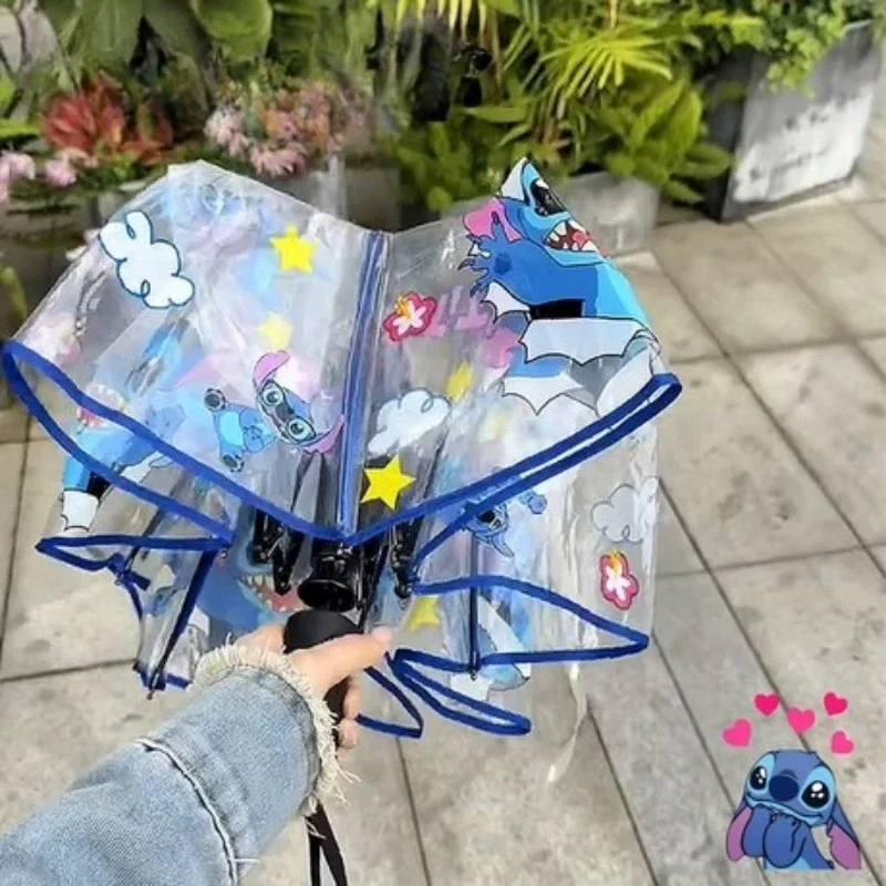 Cartoon Stitch Portable Folding Umbrella Cute Stitch Automatic Transparent Umbrellas Fashion Manual Umbrella Kid Birthday Gift image 5