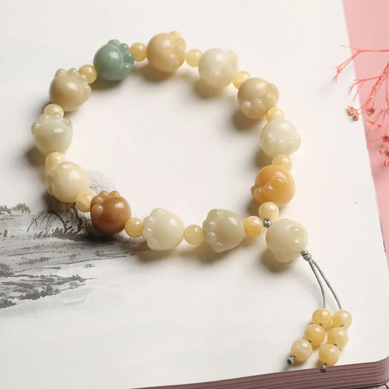 Natural Weathering Bodhi Root Bracelet Hand String Cat Paw Beads Buddha Culture Play Men and Women Bodhi Bracelet Retro