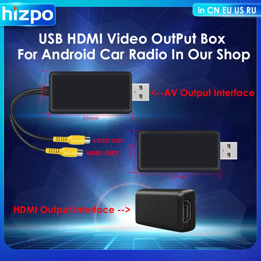 Hizpo USB HDMI Video OutPut Box CVBS Adapter for Android Car Radio Navigation GPS Player In Our Shop