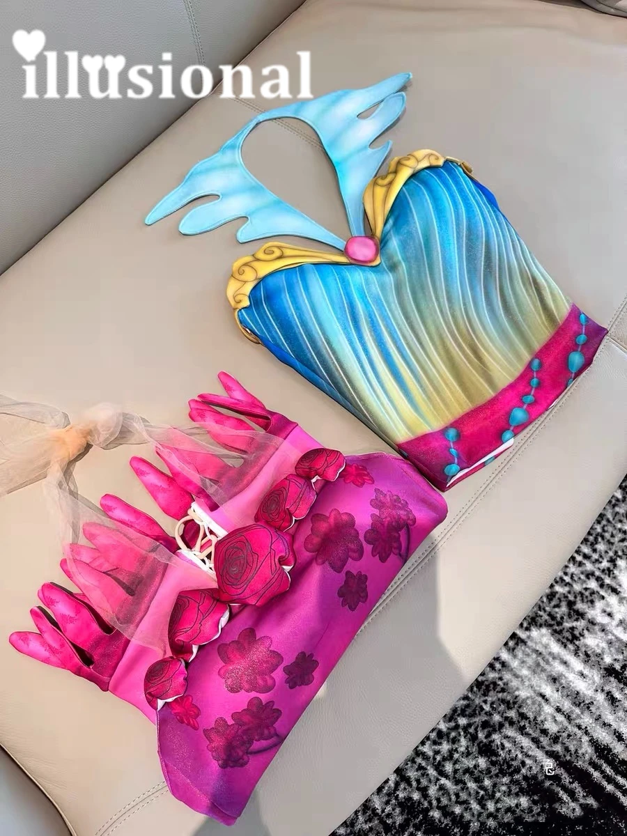 illusional Fairytopia Fish tail cosplay costume diving suit swimsuit mmermaid dress summer view 4
