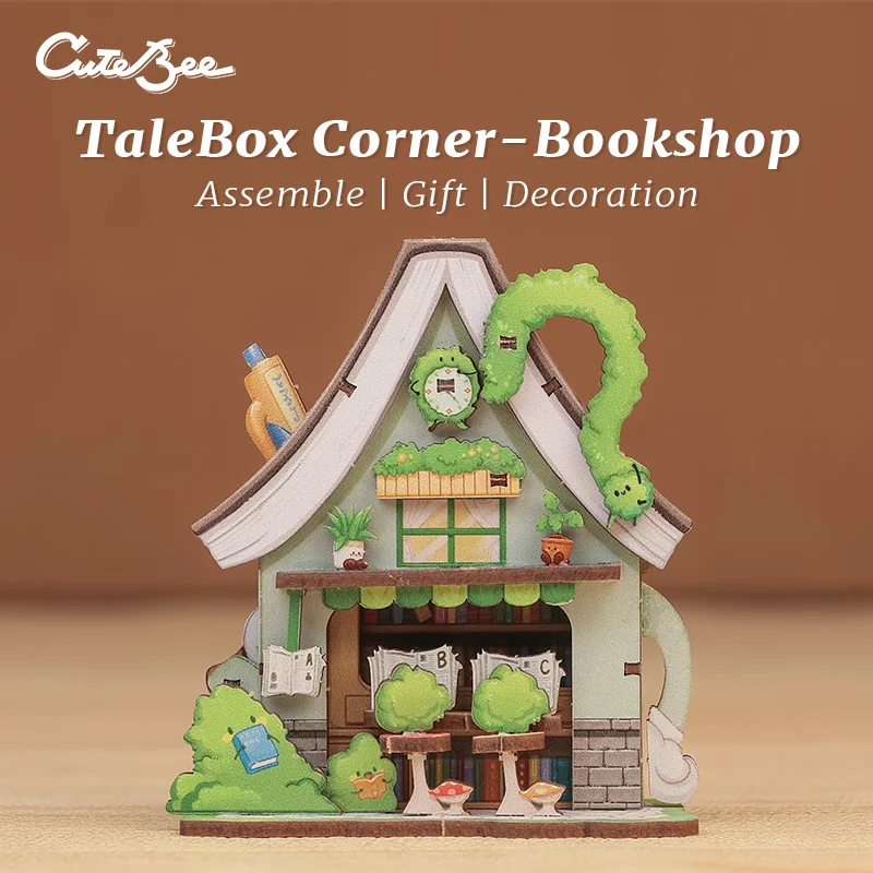 CUTEBEE Mini Store Series DIY Miniature House 3D Wooden Puzzle Toys Handmade Dollhouse Kit for TaleBox Corner Bookshop