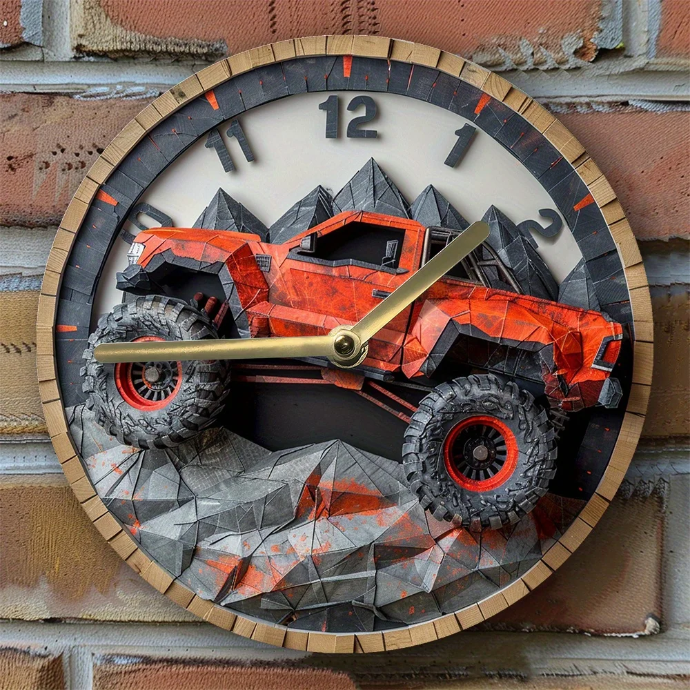 Silent Monster Truck Aluminum Wall Clock - Perfect for Living Room & Mother\'S Day Gift Living Room Decoration