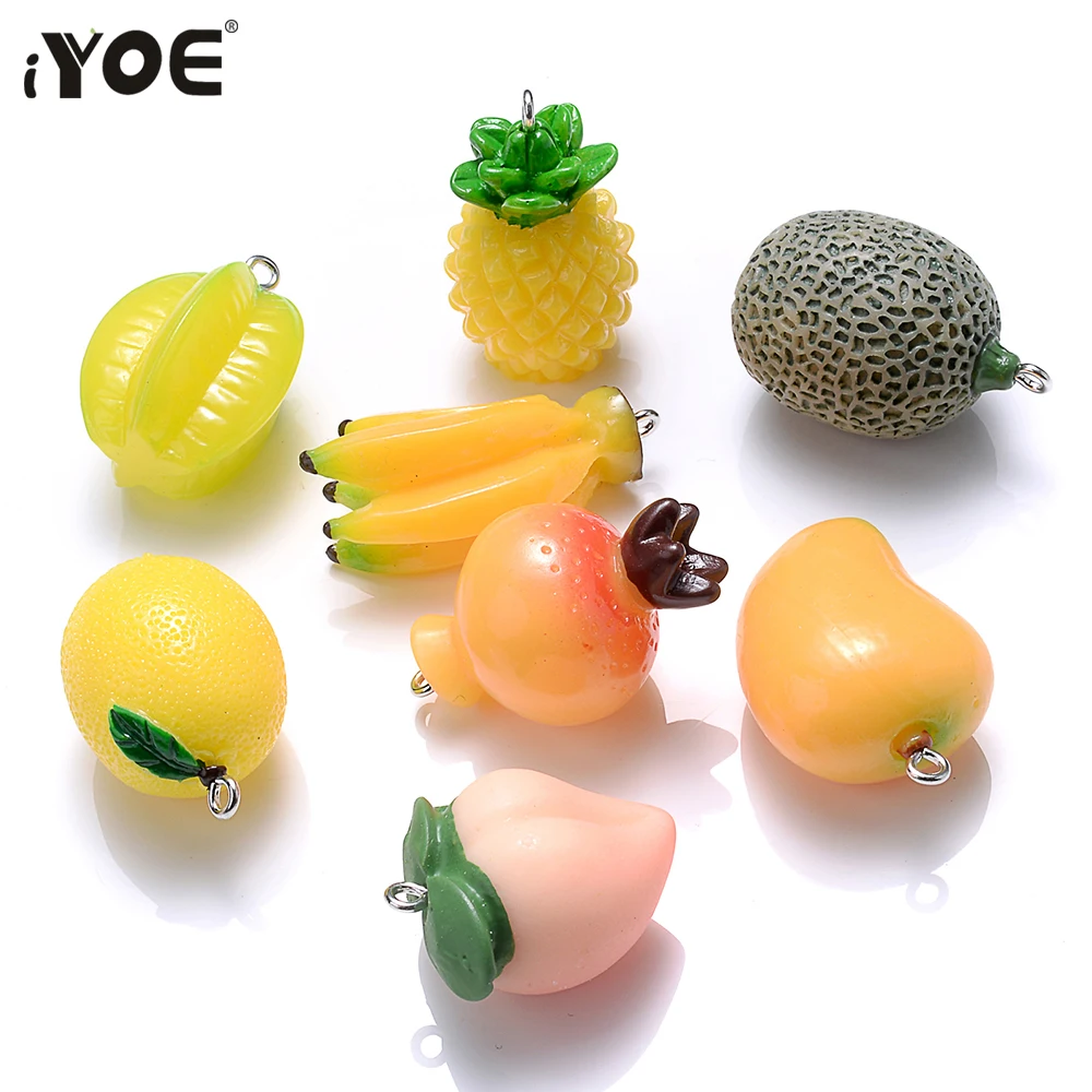 5 stücke mischen Obst Charms Mango Ananas Pfirsich Zitrone Cantaloupe Harz Anhänger Charms für die Herstellung von Schmuck DIY Halskette Ohrring