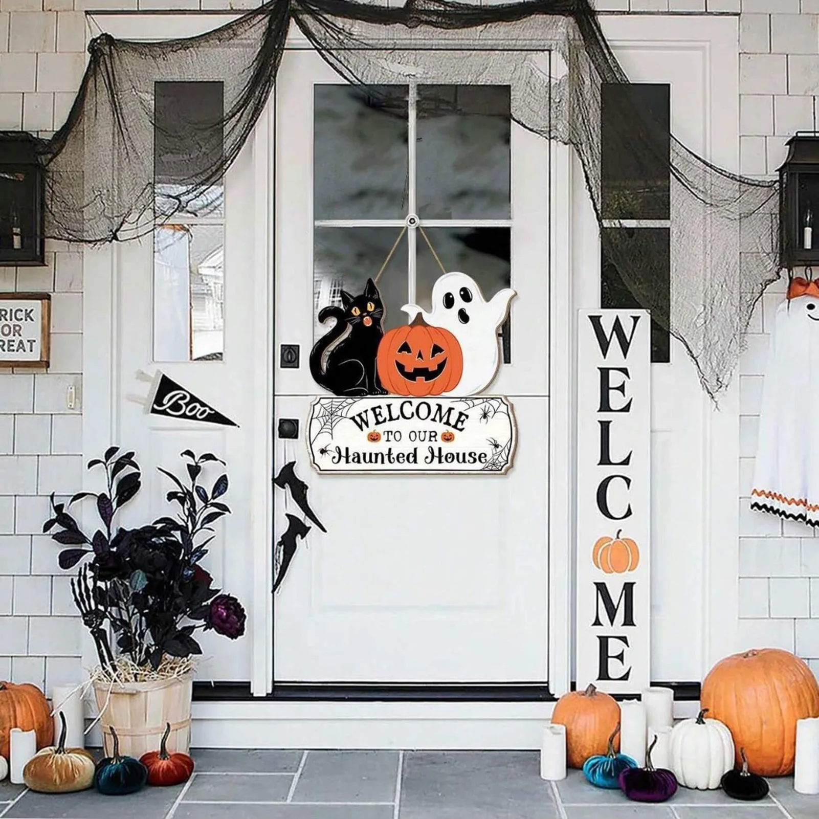 

Halloween Decor Door Sign Creative Black Cat Pumpkin Ghost Shaped Pendant For Door Window Gate 2025 Halloween Home Decorations