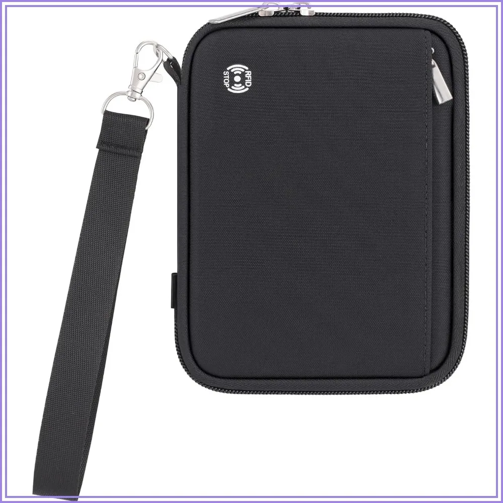 

RFID Blocking Passport Holder for Family of 4, Travel Wallet Women Men, Lightweight Zipper Document Organizer Pouch Bag, Black