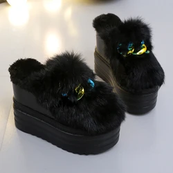 Slim Women's Slim Slippers Wedge Water Diamond Inner Elevated Thick Sole Shoes Women's Autumn and Winter Shoes Fur Plush Fashion
