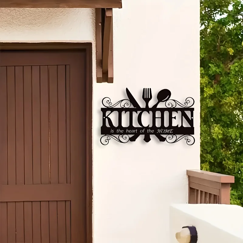 2D Elegant Family Theme Hanging Sign with Heartfelt Message, Farmhouse Decor Art Deco Inspired Black Metal Kitchen Wall Art