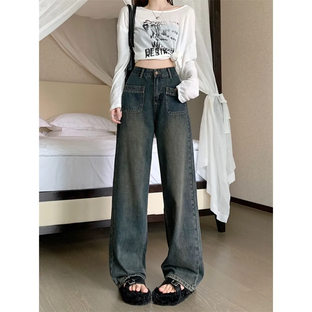 High Waist Wide Leg Women's Jeans Y2K Style 2025 Retro Comfort Stretch Loose Fit Straight Cut Flowy Trousers