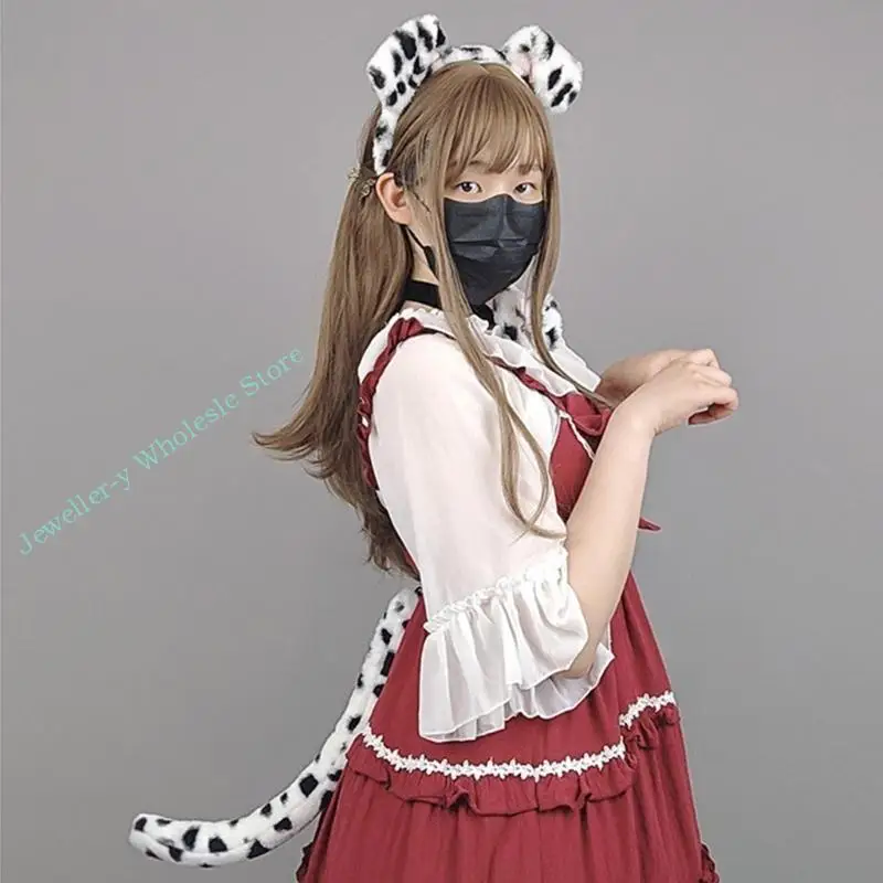 R7UF Cartoon Dog Ears Headband Animal Tail Collar Hair Hoop for Kids Shows Stage