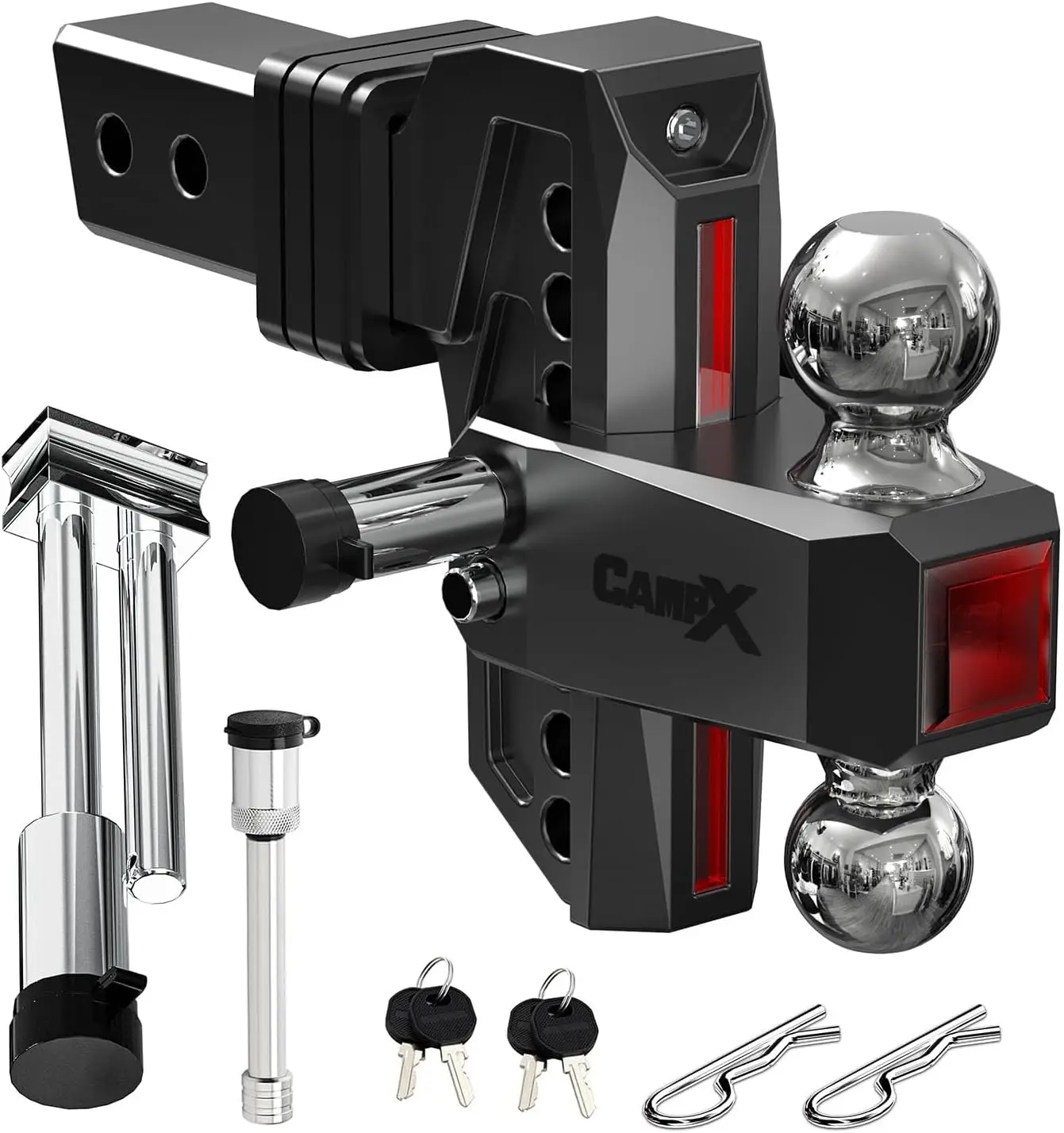 

Adjustable Trailer Hitch for 2.5" Receiver, 6" Drop/Rise, Dual Ball 2" & 2-5/16", Heavy Duty Aluminum Tow Hitch