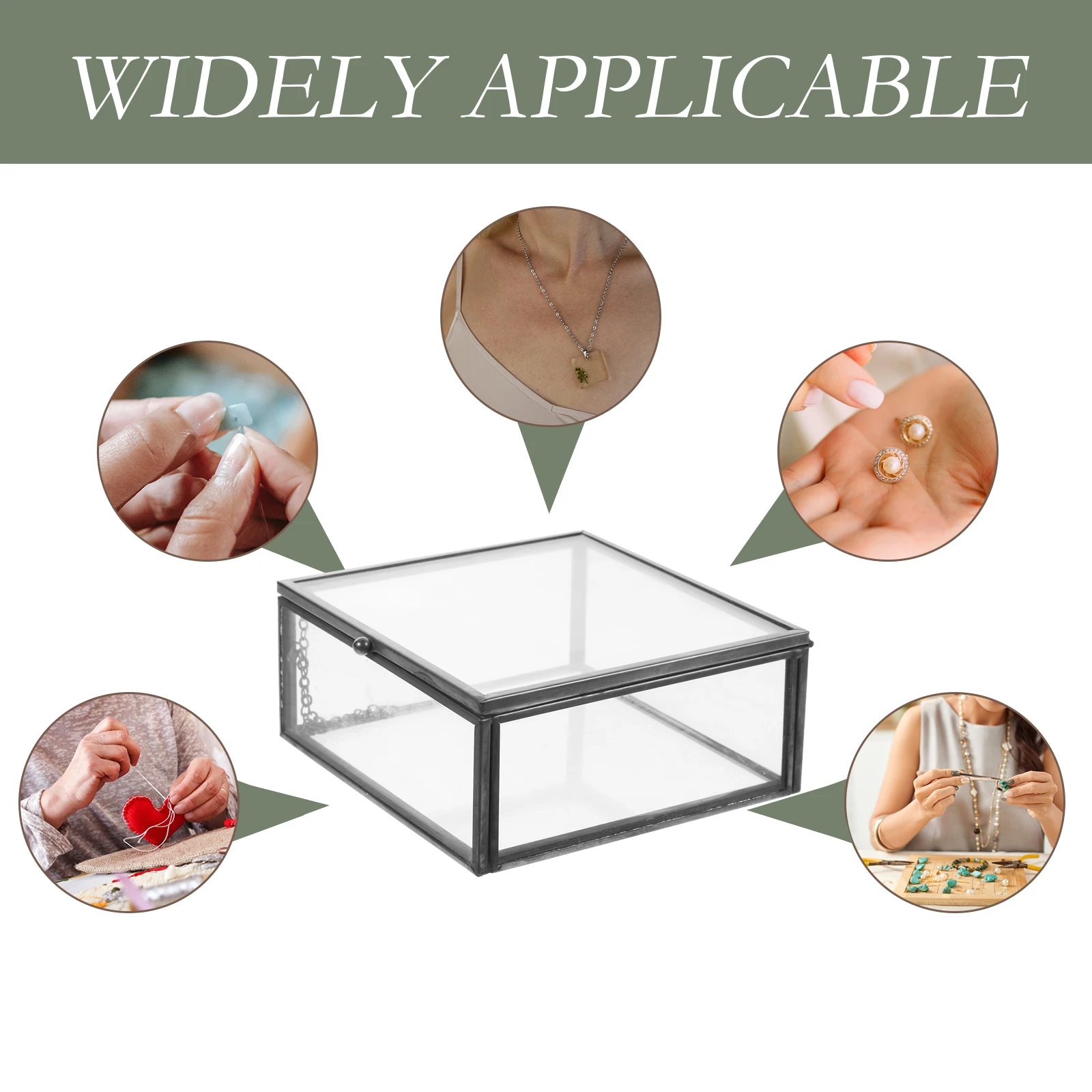 

Jewelry Storage Box Clear Case Organizer Lid Tray Decorative Container Glass Boxes Black Man