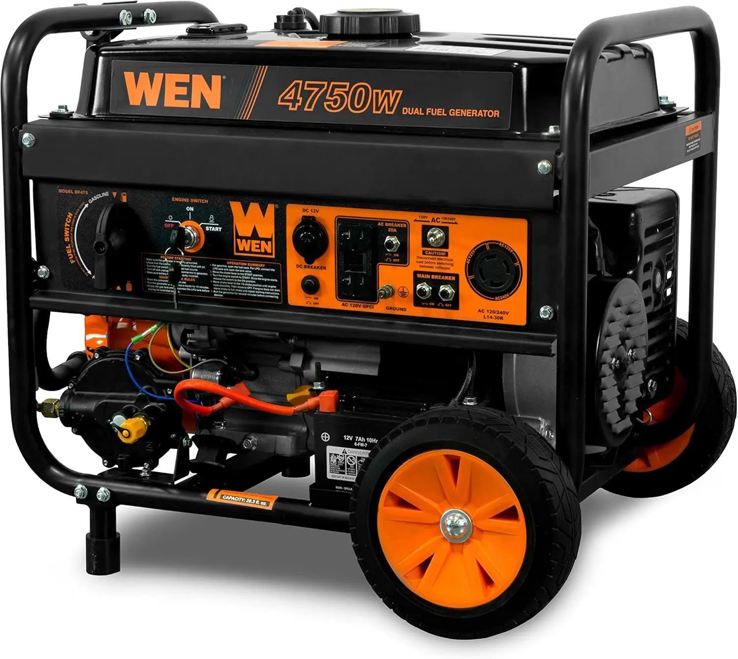 Dual Fuel 120V/240V Portable Generator with Electric Start Transfer Switch Ready, 4750-Watt, CARB Compliant