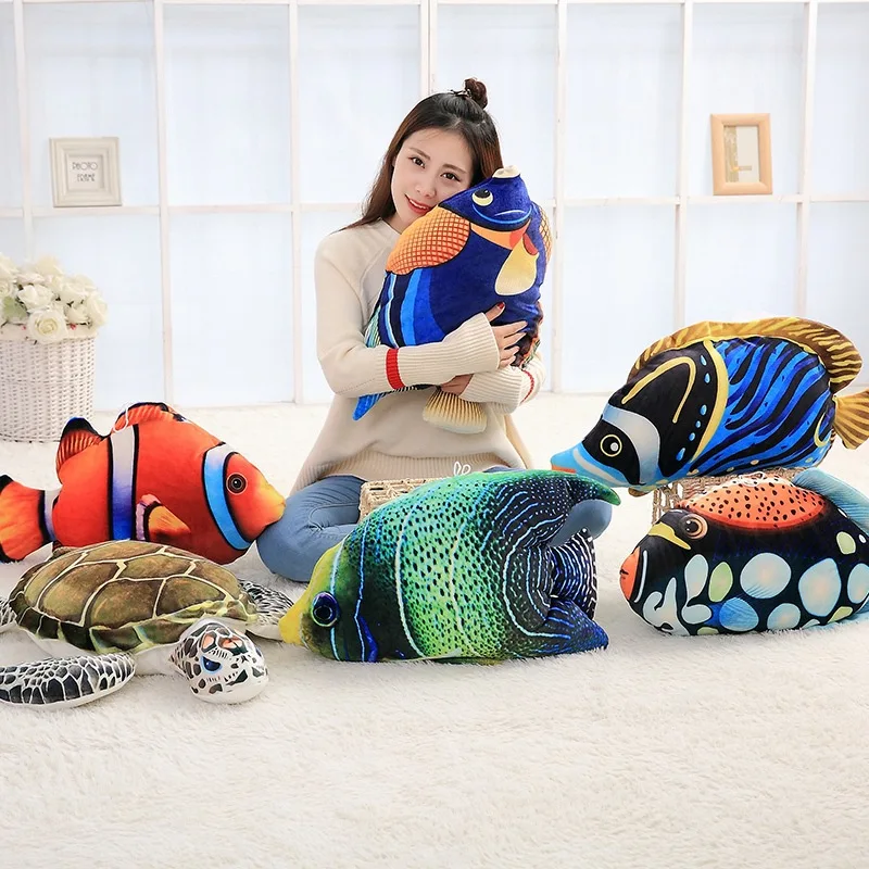 3D Simulation Underwater World Coloured Fish  Sea Turtle Soft Plush Toy Kids Toy Throw Pillow Birthday Gift w1678