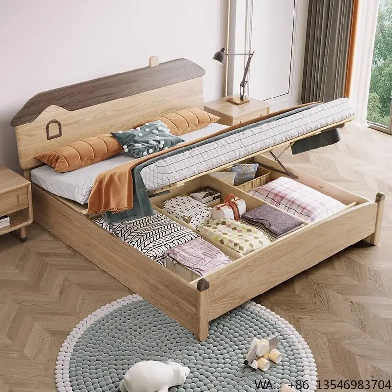 

Solid Wood Children's Bed Frame Eco-Friendly Unisex Single Bed Storage 1.2m/1.5m Modern Minimalist Bed