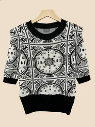 Vintage Cropped Pullovers For Women Beading Summer Korean Jumper O-neck Casual Knitted Sweater Tops Pull Femme Sueter Mujer