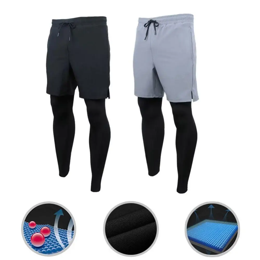 

2 in 1 Basketball Tights Breathable Sweat Wicking Sport Running Shorts Quick Dry Polyester Men Compression Sports Tights Fitness