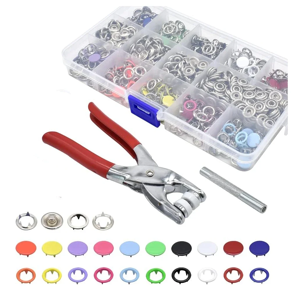 

200 or 100 Set, Metal Sewing Buttons Set, Snap Fasteners Kit with Install Pliers, Clothes Snaps, Hollow and Solid Prong