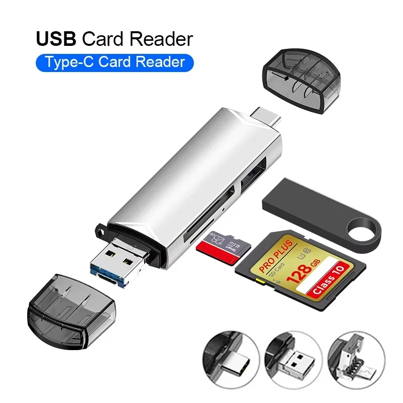6 In 1 Type C SD TF Card Reader Micro USB Flash Drive Adapter 5Gbps High Speed Transfer Multifunctional Card Reader For Laptop