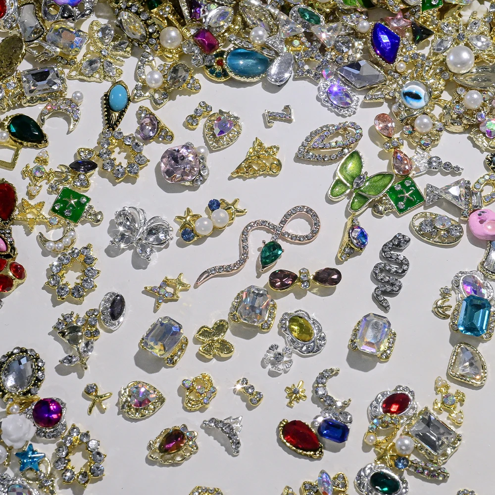 50 Stück 3D-Zufällige Luxus-Nagel-Charms, gemischte Legierung, Schleife/Schmetterling/Herz/Blume, Nagelkunst-Dekorationen, elegante Maniküre, DIY-Zubehör – Detail 6