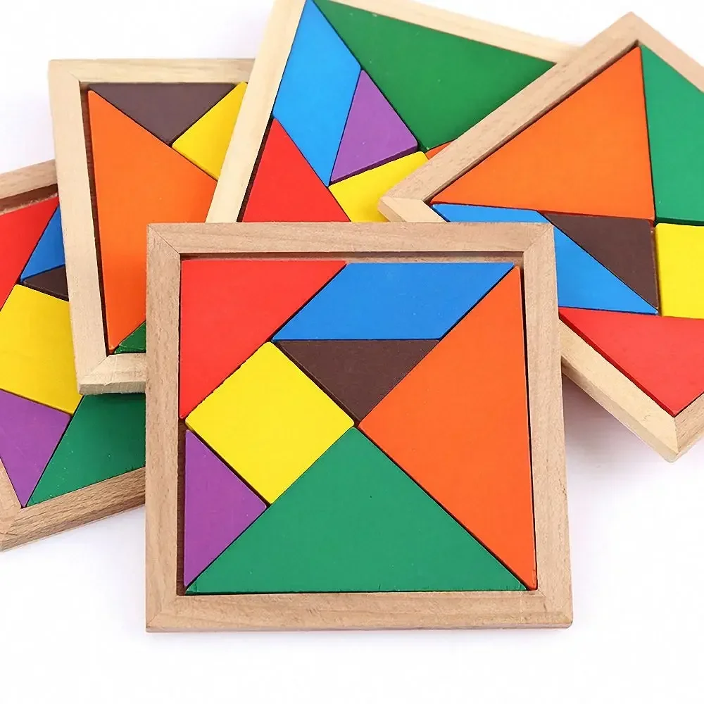 Kids Montessori Wooden Tangram Jigsaw Puzzle Wood Toys Colorful IQ Game Brain Teaser Intelligent Educational Toys for Childre