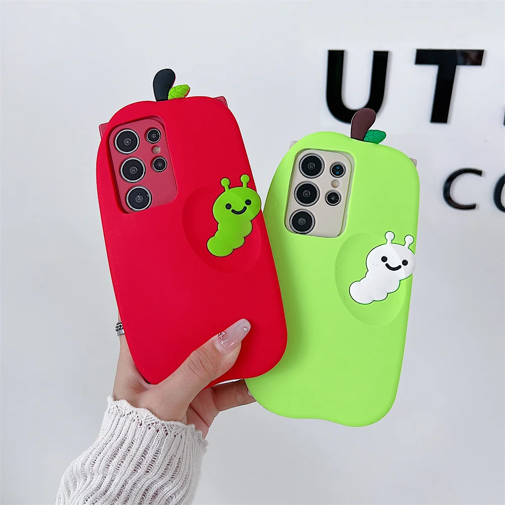 

Cute 3D Trendy Fruit Worm Kawaii Phone Case for S26 Ultra Silicone Playful Protect Cover for SamSung Galaxy S25 S24 S23 A57 A56