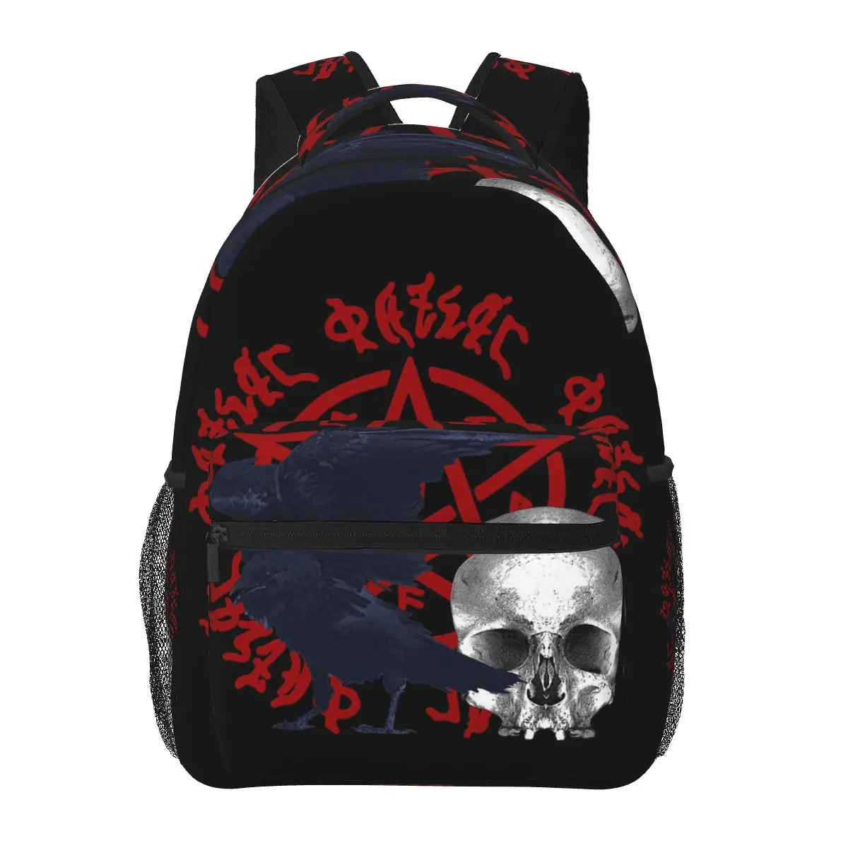

Gothic Occult Crow And Pentagram Themed Student Backpack School Bag Hiking Travel Daypack for Men Women Bookbag Shoulder Bags