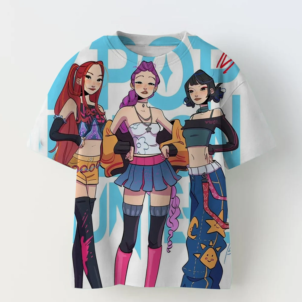

2025 Bestselling girl Kpop witch hunting group children's 3D printed short sleeved summer children's soft T-shirt fashionable c