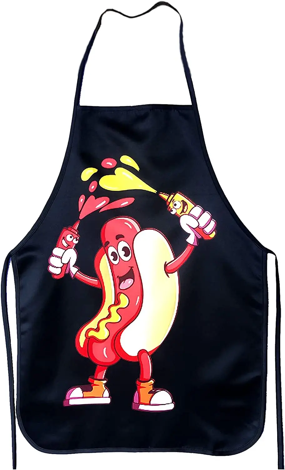 Cartoon Hotdog Progressive Apron Novelty Funny Hotdog Ketchup Unisex Kitchen Chef Apron Chef Apron for Cooking Baking Crafting