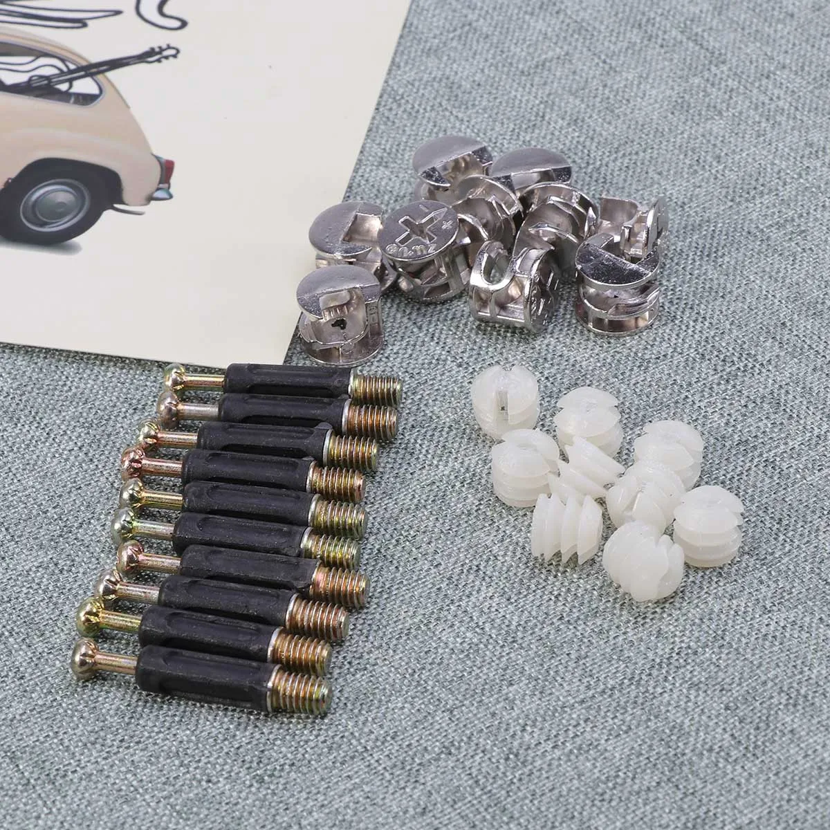 

10 Sets Furniture Connectors Sturdy Pre Inserted Nuts Dowels Side Connecting Cam Fittings Tapered Threads Wood Cabinet Cupboard