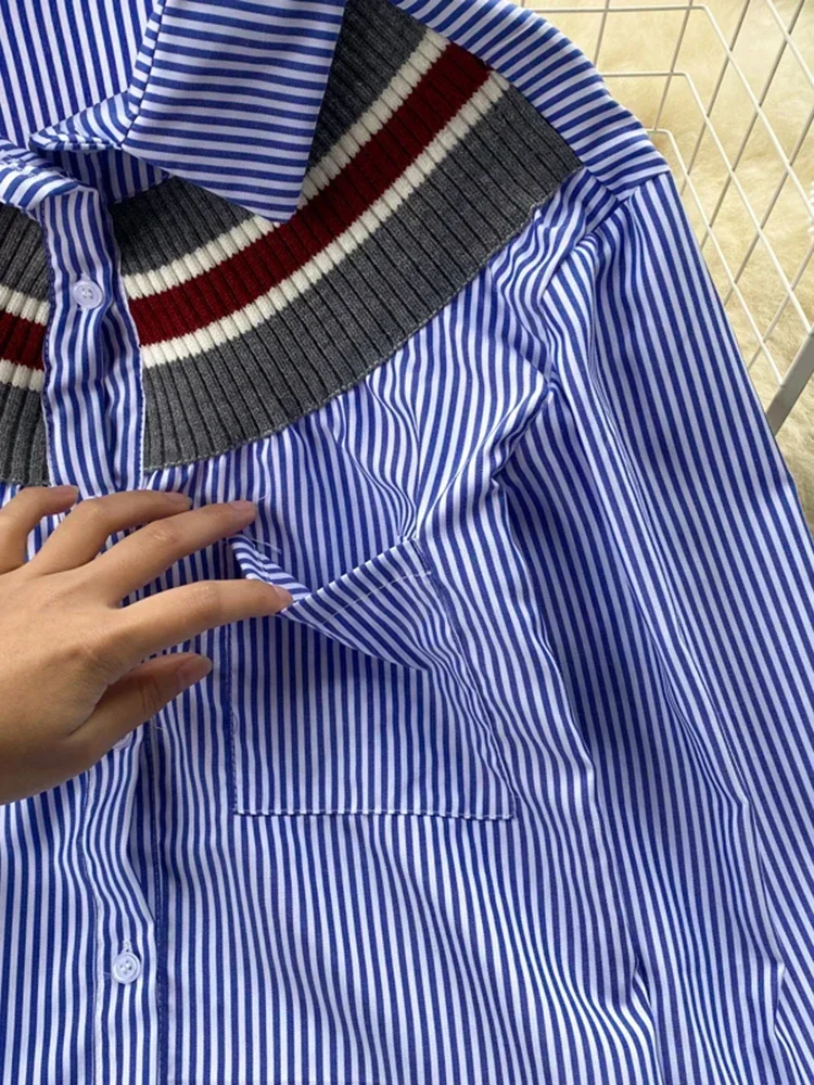 Women Spring Autumn Blouse New Age-reducing Temperament Striped Loose Lapel Western Style Versatile Shirt Vestidos Female D0859