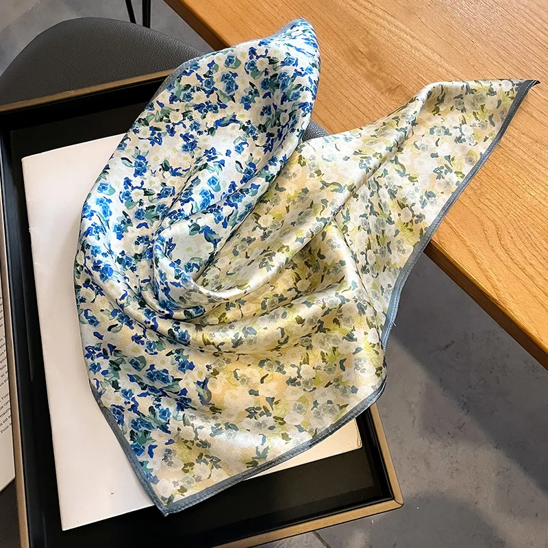 100% Mulberry Silk Scarf Fashion Women Design Floral Neckerchief Foulard Summer Beach Pashmina Hijab Lady Square Bandana 53*53cm