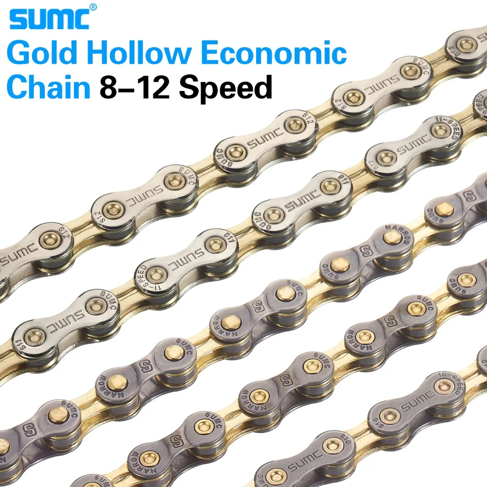 Bicycle Shifting Chain SUMC Mountain Road 8 9 10 11 12 Speed Hollow Ultra Light Gold Chain 251g with Missinglink M8000 M6000