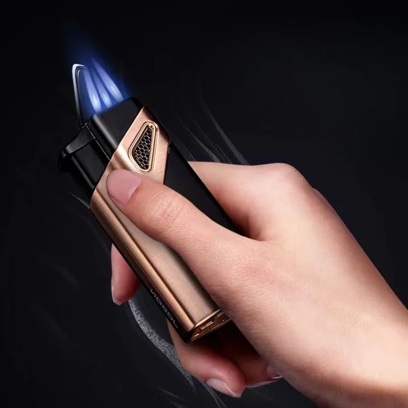 2024 JOBON Metal Butane Gas Lighter Outdoor Windproof Blue Flame 3 Torch Turbo Jet Cigar BBQ Jewelry Baking Welding Home Tools