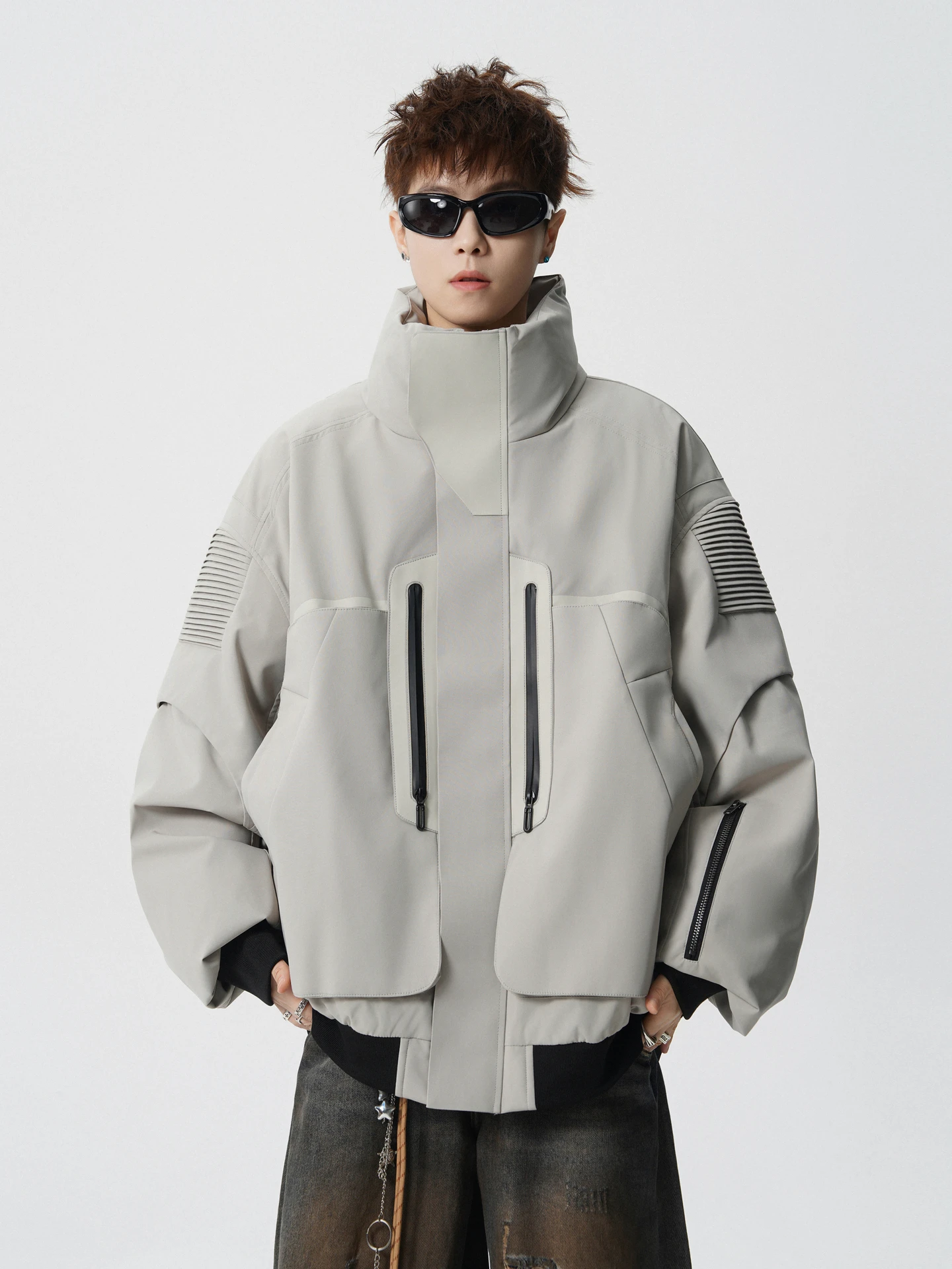 

Thiened Cotton Jaet Men's Winter Warm Stand Collar Retro American Sle Versatile Matching Casual Coat for Youth