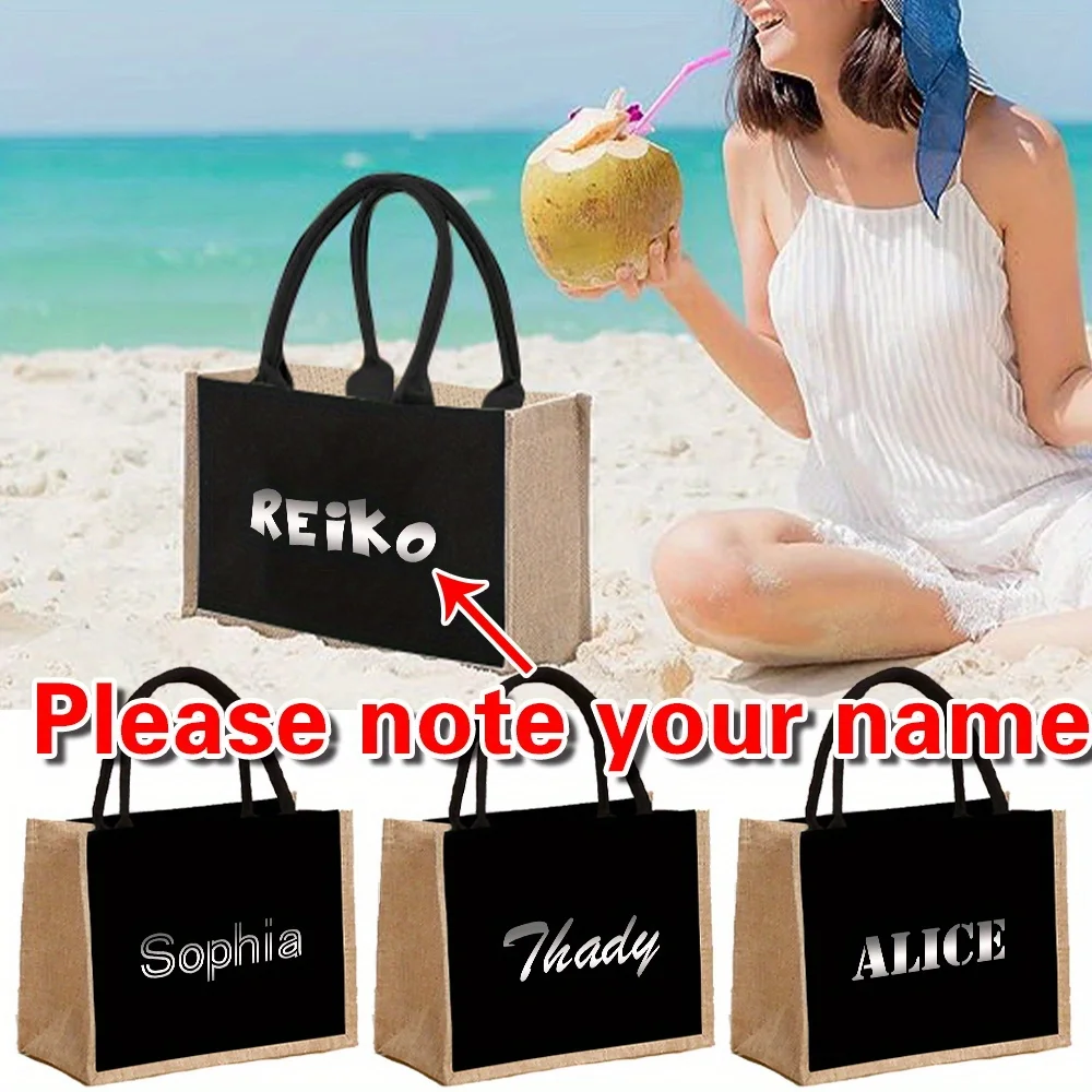 

Personalized Women Shopping Bag Handbags Organizer Jute Burlap Tote Pack Customized Shoulder Bags Print Large Shopper Bag
