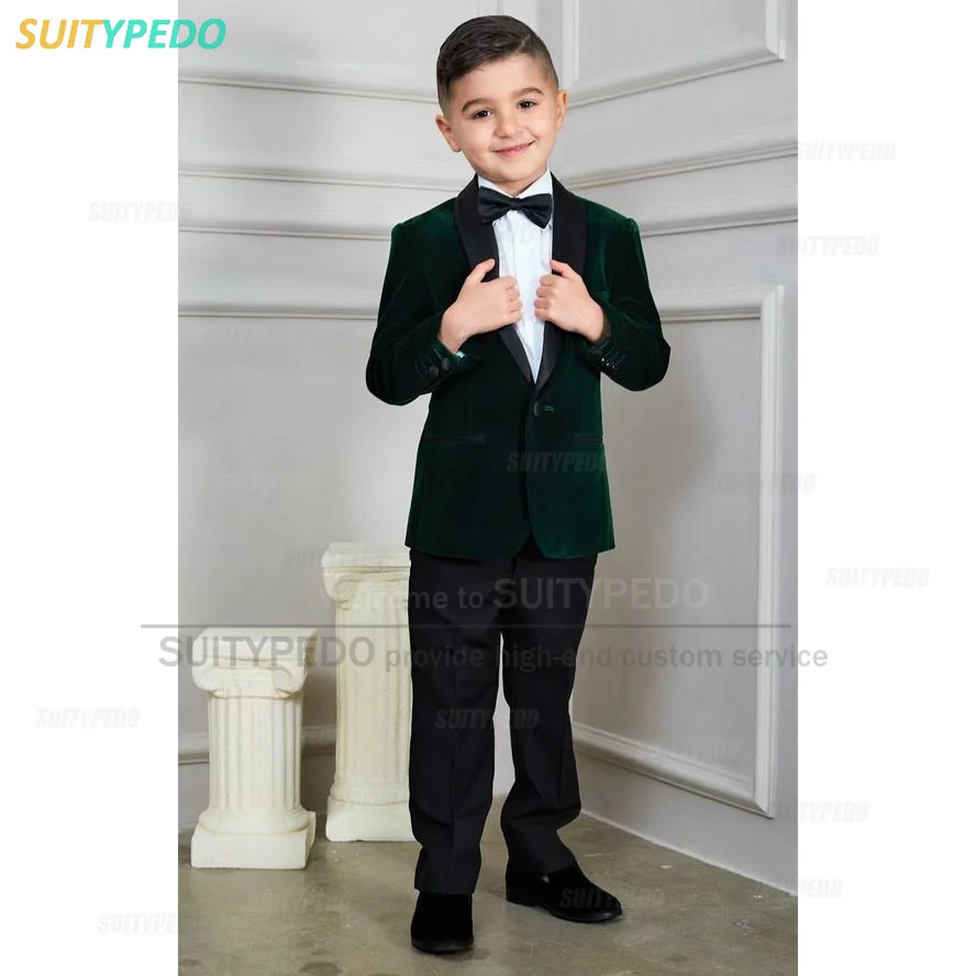 Fashion Navy Blue Velvet Boy's Suit Set Children Graduation Ceremony Host Costume Formal Occasion Custom Jacket Veat And Pants