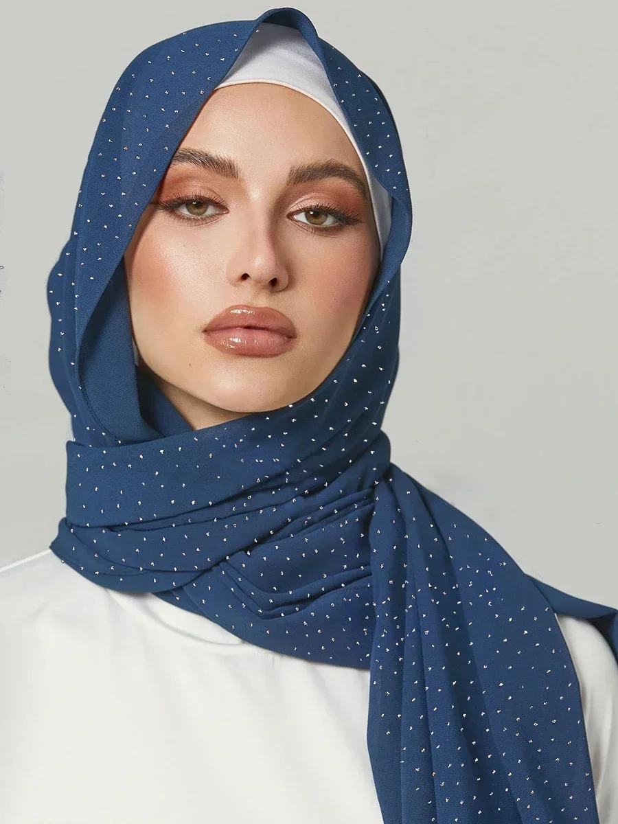 Gold Chiffon Hijab Solid Color Muslim Head Scarf Shawls Wraps Pashmina Bandana Female Foulard Hijab Head Scarf Headwraps Women