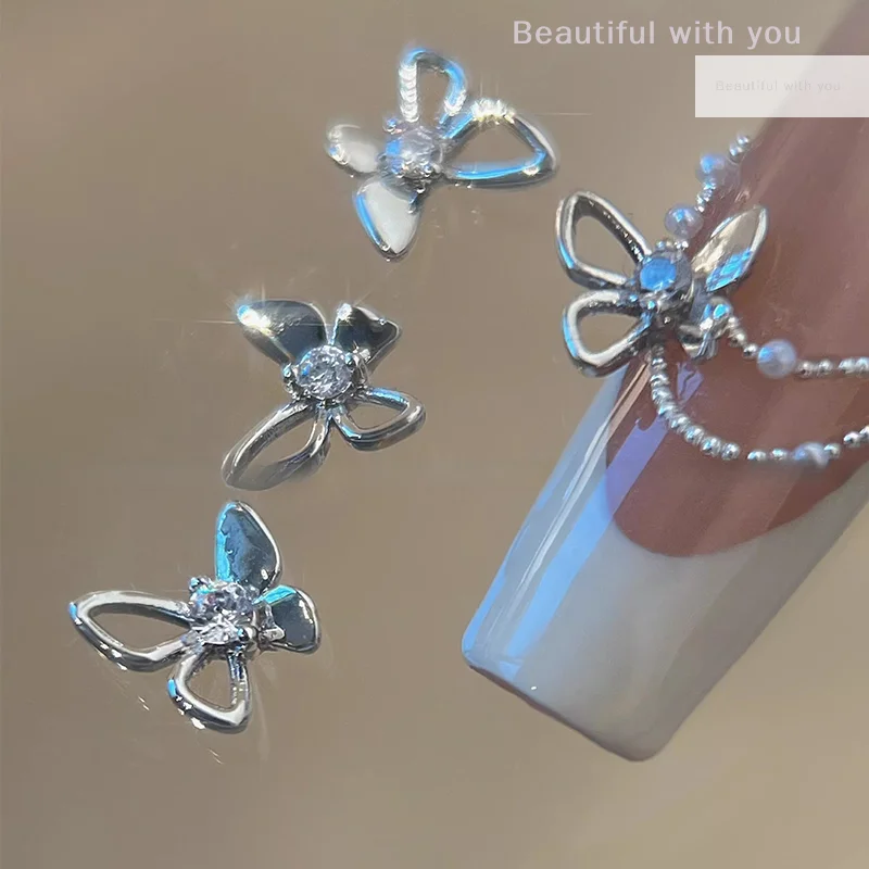 2PCS 3D Butterfly Nail Accessories Zircon Sparkling Diamond Mini Embellishment Nail Decoration Nail Butterfly Drill