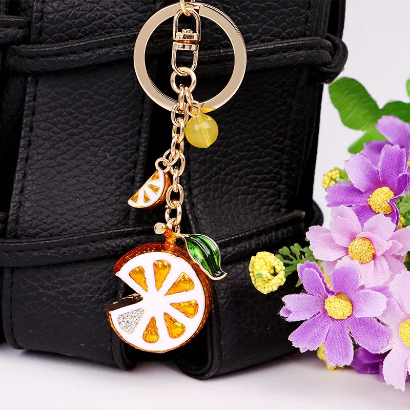 Cute Orange Lemon Keychain Orange Fruit Key Chain Key Ring Holder Bag Pendant Accessories Keyring