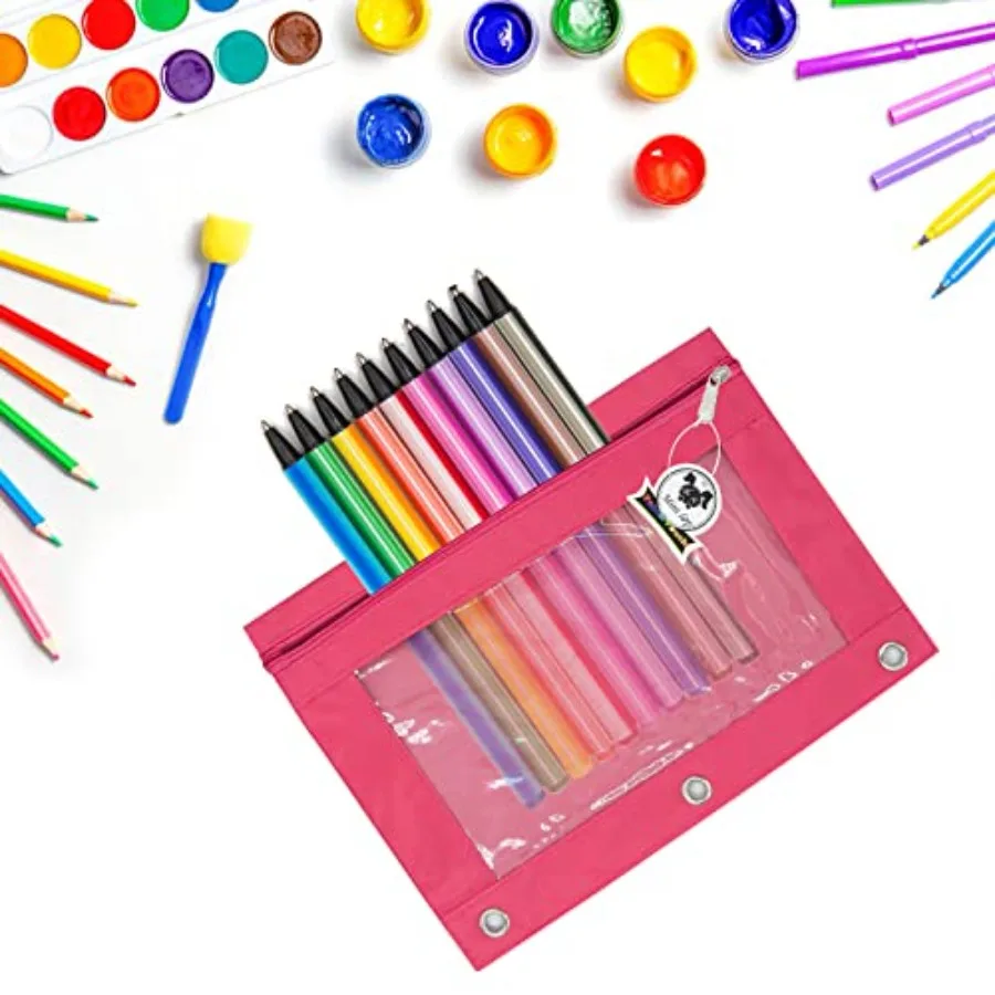 3 Ring Binder Peil Pouches Peil Pouch for 3 Ring Binder Zippered Clear Window Peil Case for Binder with Rivet Enforced Hole 3 R